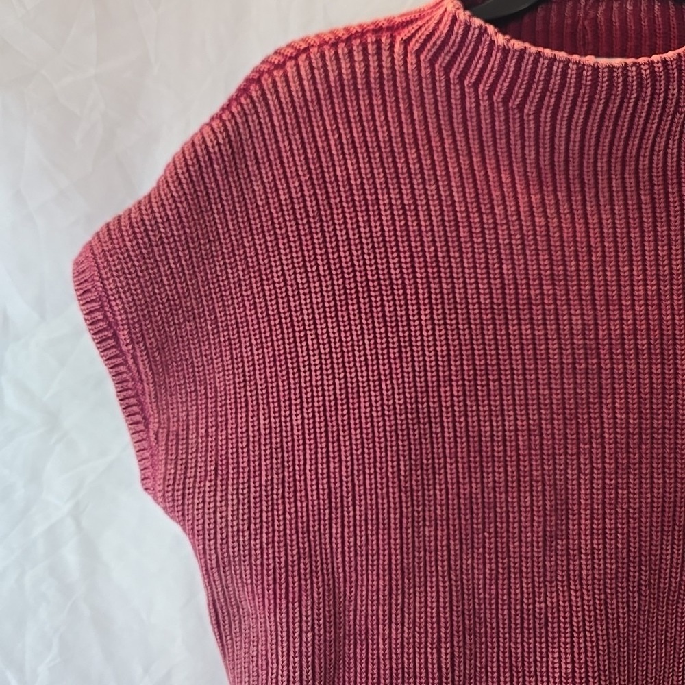 Zenana Washed Look Mock Neck Short Sleeve Cropped Sweater Dark Pink Sz‎ L/XL - Picture 3 of 13